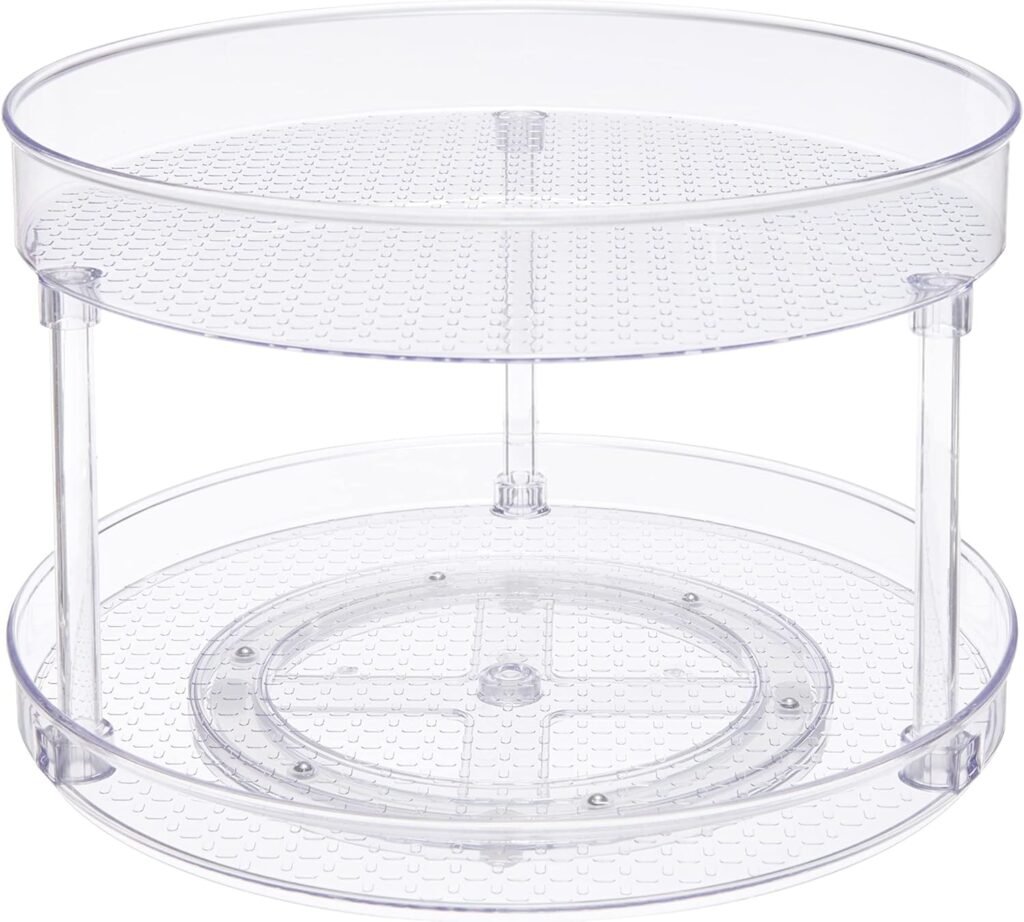 Clear two-tier Lazy Susan turntable organizer for kitchen cabinets