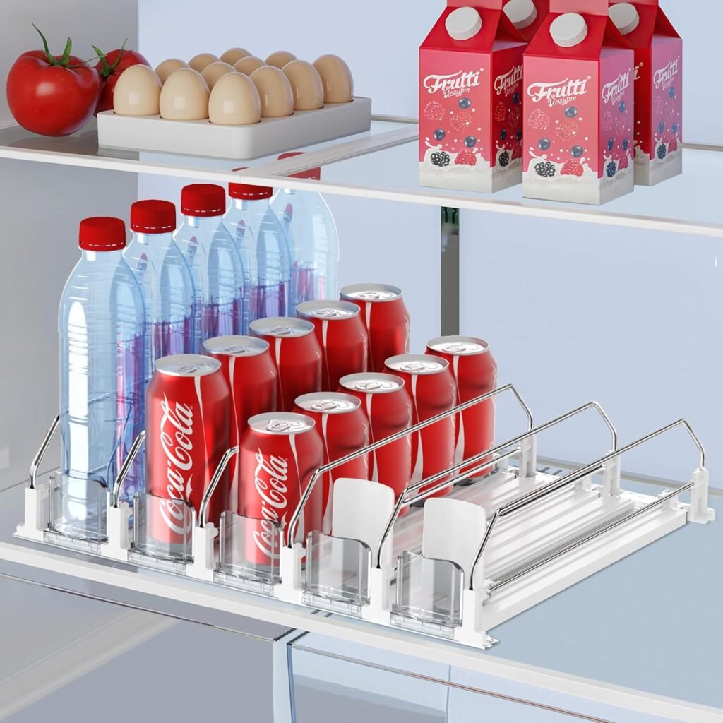 Refrigerator beverage can dispenser with five rows for organizing soda and canned drinks